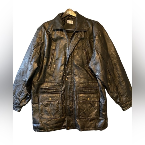 Vintage 80s Men’s Patchwork Genuine Leather  Jacket With Patches Size XL - Picture 1 of 13